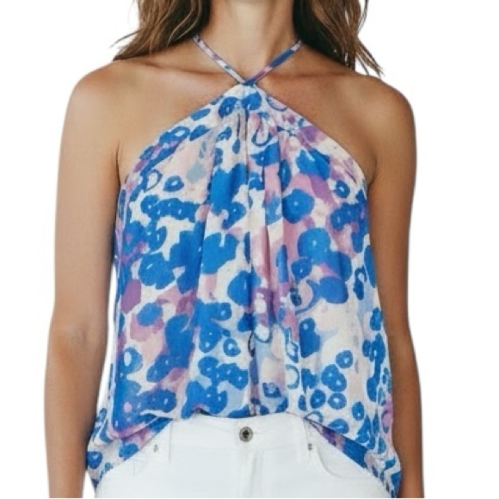 NWT RAMY BROOK Abstract Floral Sleeveless Halter Neckline Blouse Size Medium